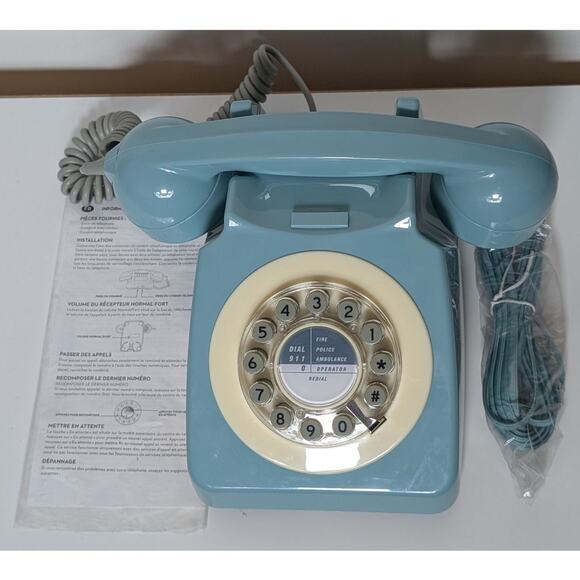 Wild & Wolf 746 Rotary Design Retro Corded Landline Telephone Blue - NEW - Picture 5 of 7
